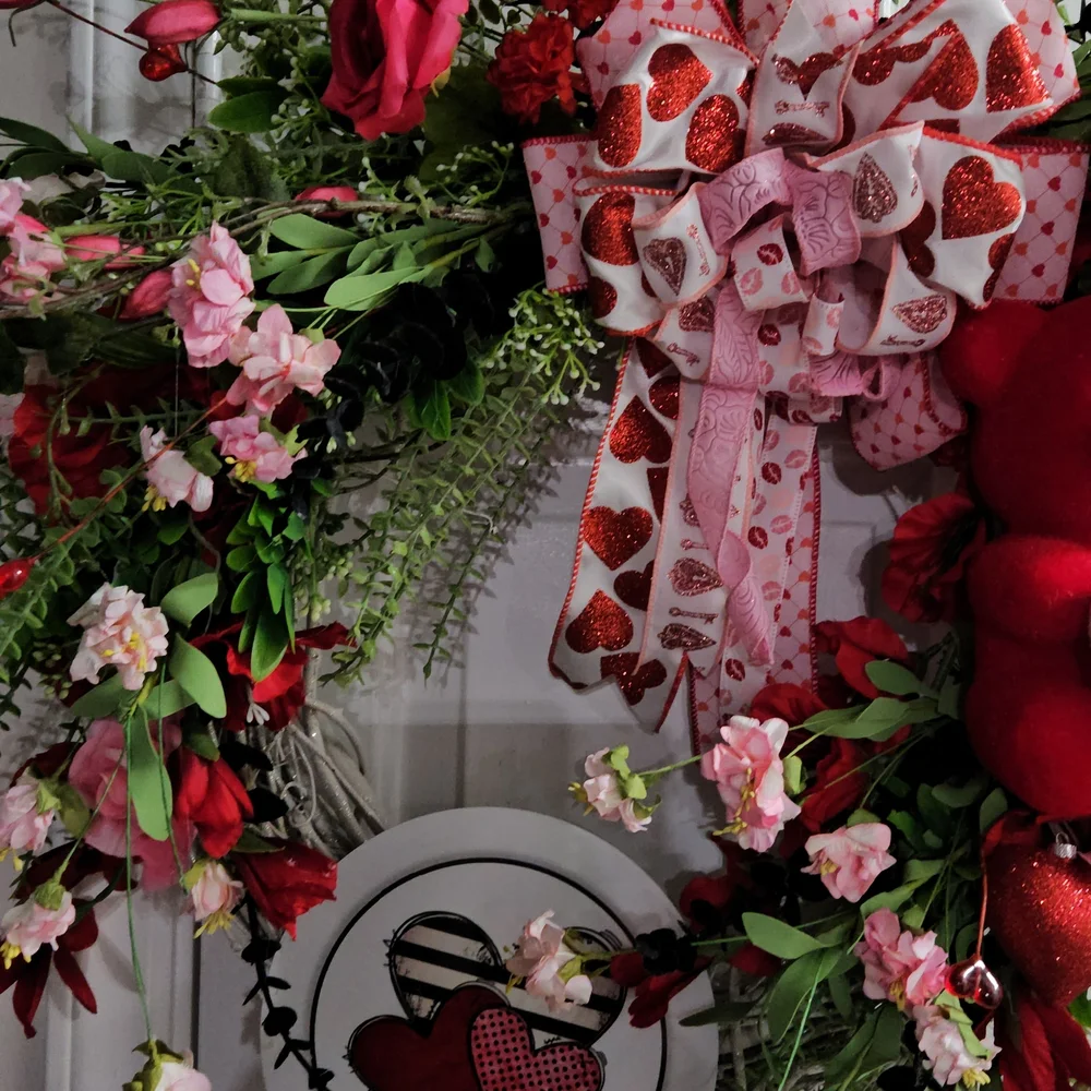 Valentine's Day Heart Wreath with Red and Pink Accents